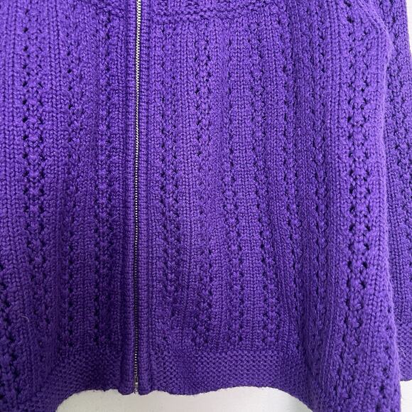 Talbots Womens Cable Knit Zip Up Cardigan Petite Plus Sz 2X Purple Essential - Picture 3 of 14